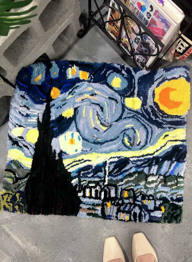 Tufted Art: Van Gogh’s Starry Night Brought to Life in a Rug! Abstract